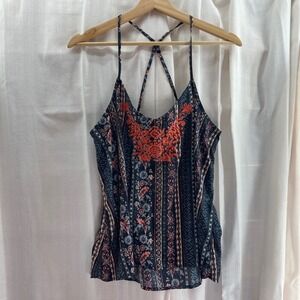 Hollister Boho Floral‎ Embroidered Strappy Cami Tank Womens L Festival Bohemian